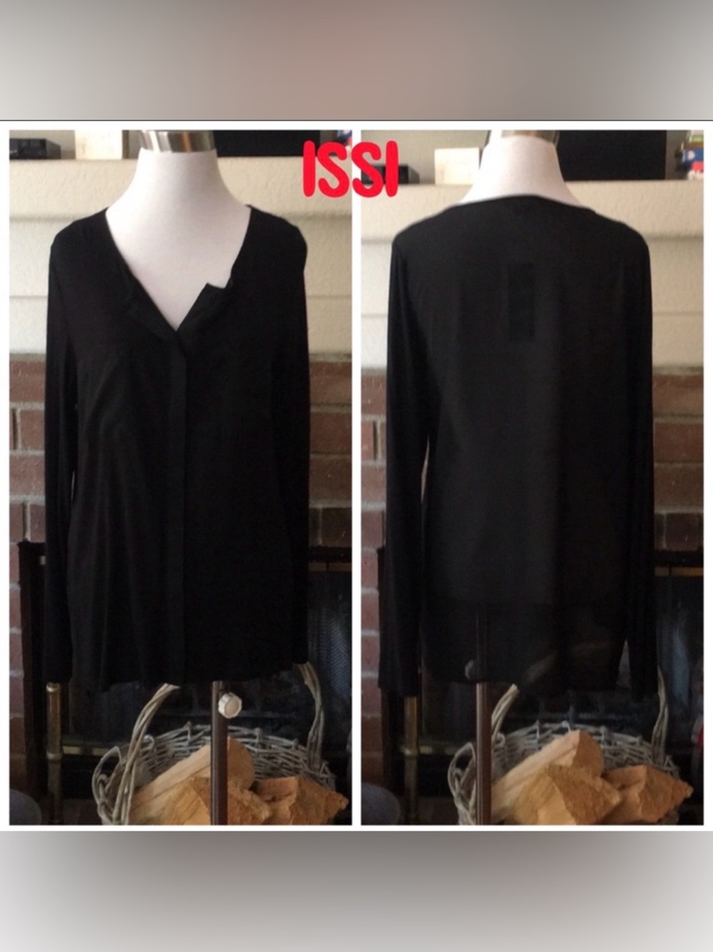 •Issi Black Button Up Blouse with Sheer Back New with Tags